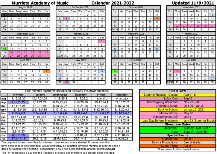 Yearly School Calendar